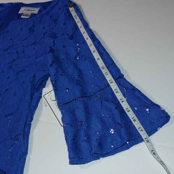 J Howard Blue Floral Lace Overlay Dress Size 16 V-Neck with Ruffled Sleeves - Picture 7 of 11